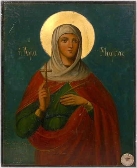 3406 - Αγιορείτικη εικόνα της Αγίας Μαρίνας με ενσωματωμένο λείψανό της - Φωτογραφία 1