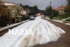 Ηλεία: Τετέλεσται! Tα χωριά της Κρέστενας θάφτηκαν στο χαλάζι