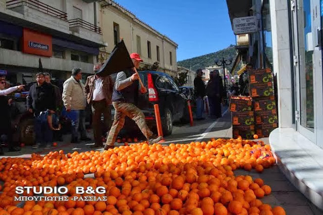 Έχτισαν με πορτοκάλια είσοδο τράπεζας στο Άργος οι αγρότες - Φωτογραφία 2