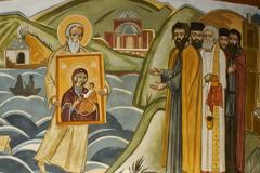 4977 - Η ιστορία της εικόνας της Παναγίας της Πορταΐτισσας (Ι.Μ. Ιβήρων) σε τοιχογραφίες μοναστηριού στον Έβρο. Έργο του Μάρκου Καμπάνη