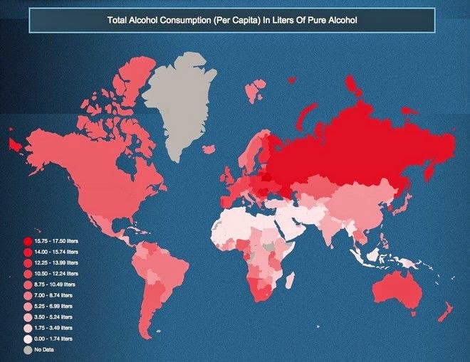 Χάρτες: Οι πιο μεθυσμένες χώρες του πλανήτη. Πόσο πίνουμε στην Ελλάδα [photos] - Φωτογραφία 1