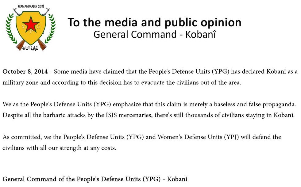 YPG: Στην Κομπάνι παραμένουν χιλιάδες άμαχοι – Η πόλη δεν εκκενώνεται! - Φωτογραφία 2