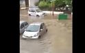 Ένα ακόμα βίντεο από το Περιστέρι: Τα αμάξια έχουν σχεδόν καλυφθεί από το νερό και κάδος πάει... βόλτα