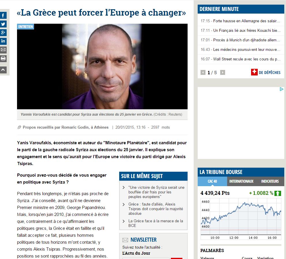 Ο Βαρουφάκης στη La Tribune : Η Ελλάδα μπορεί να υποχρεώσει την Ευρώπη να αλλάξει - Φωτογραφία 2