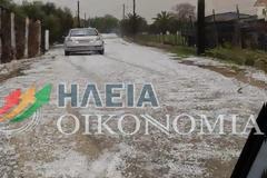 Ηλεία: Έντονη χαλαζόπτωση στην περιοχή του Τραγανού – Χαλάζι σε μέγεθος καρυδιού!