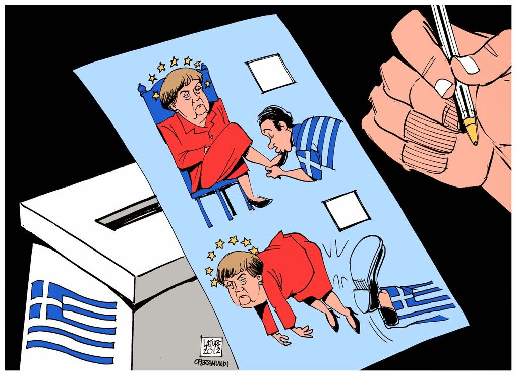 H γελοιογραφία της Telegraph για τις ελληνικές εκλογές: Οι Ελληνες έδωσαν κλωτσιά στην Μέρκελ - Φωτογραφία 2