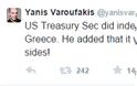 Δείτε τι έγραψε στο Twitter ο Βαρουφάκης για τη συνομιλία με τον υπουργό Οικονομικών των ΗΠΑ - Φωτογραφία 2