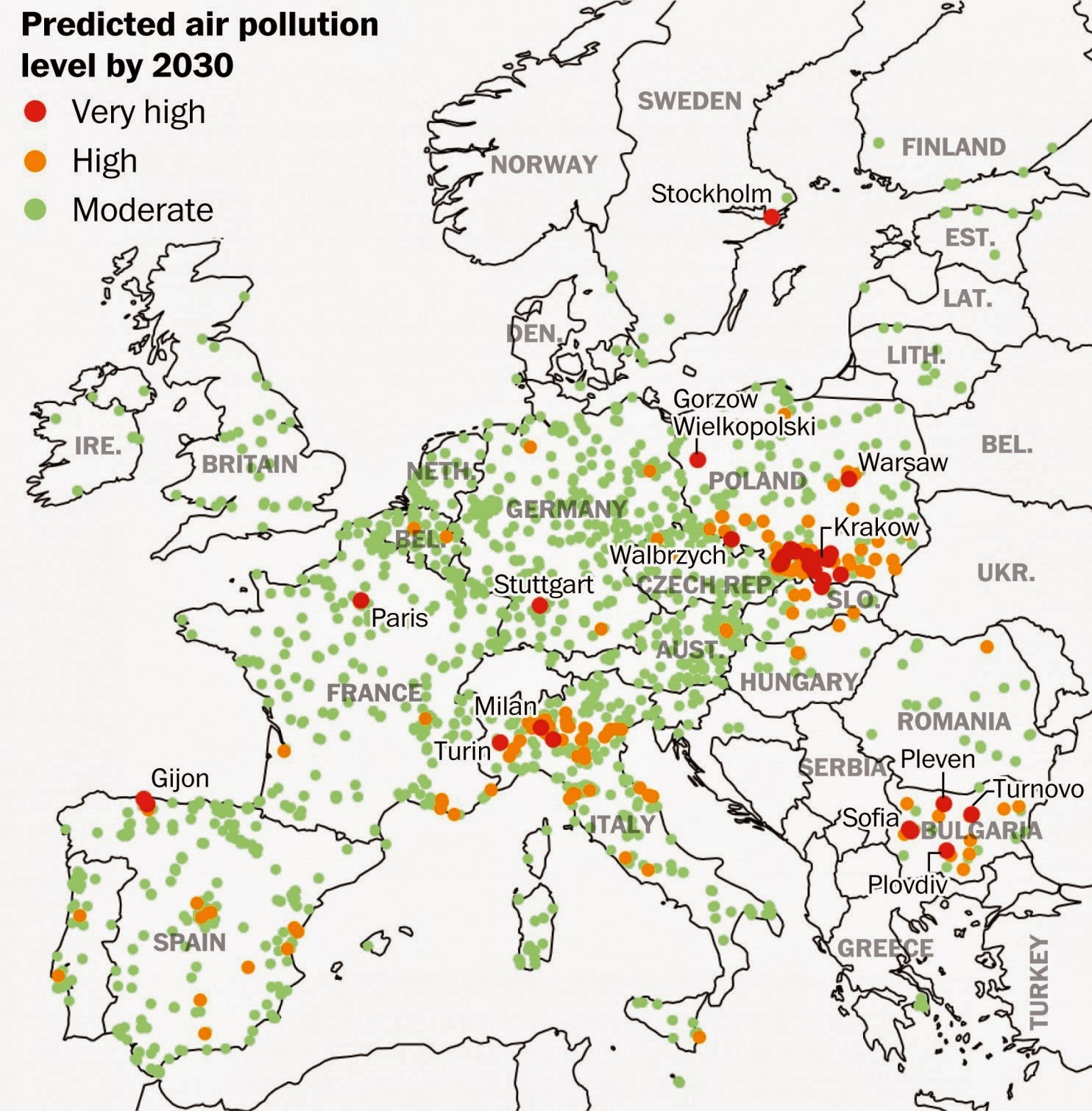 Αυτές θα είναι οι πιο μολυσμένες πόλεις της Ευρώπης τα επόμενα χρόνια – Τι προβλέπεται για την Αθήνα - Φωτογραφία 2