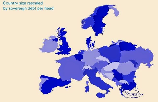 Έτσι θα ήταν η Ευρώπη αν ξαναφτιάχναμε τα σύνορα βάσει χρέους - Φωτογραφία 2