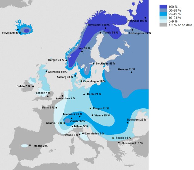 Ο χάρτης που δείχνει ποιες Ευρωπαϊκές χώρες θα δουν λευκά Χριστούγεννα - Φωτογραφία 2
