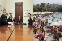 Οι πολιτικοί στο Προεδρικό και ο κόσμος στις παραλίες