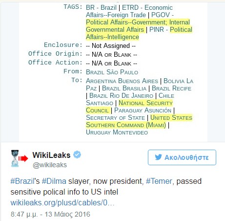 WikiLeaks: Πληροφοριοδότης των ΗΠΑ ο νέος πρόεδρος της Βραζιλίας - Φωτογραφία 2