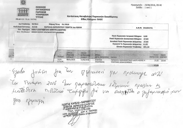 Μη υπογραφή ασφαλισμένου κόστισε σε μικροβιολόγο της Πάτρας κούρεμα 691 ευρώ από τον ΕΟΠΥΥ για παραπεμπτικό αξίας 27,83 ευρώ - Φωτογραφία 1