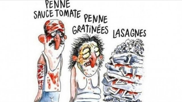 Σάλος με το νέο εξώφυλλο του Charlie Hebdo: Παρομοιάζει τους νεκρούς από το σεισμό με ζυμαρικά! [photo] - Φωτογραφία 2