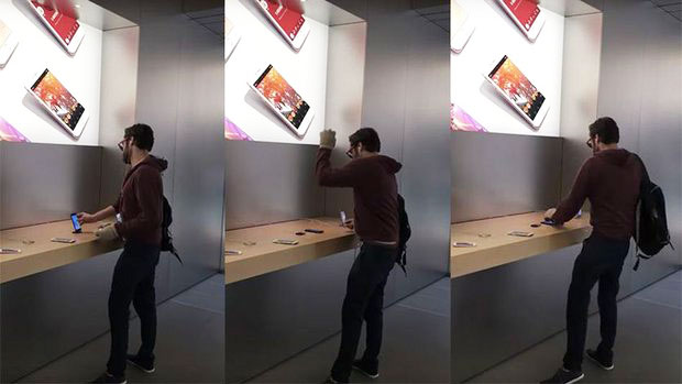 Εξοργισμένος πελάτης της Apple τα έκανε γυαλιά καρφιά στο Apple Store - Φωτογραφία 1
