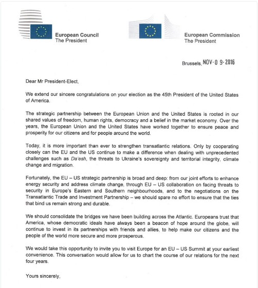 Επιστολή Γιούνκερ, Τουσκ σε Τραμπ - Πρόσκληση για Σύνοδο Κορυφής ΕΕ-ΗΠΑ - Φωτογραφία 2