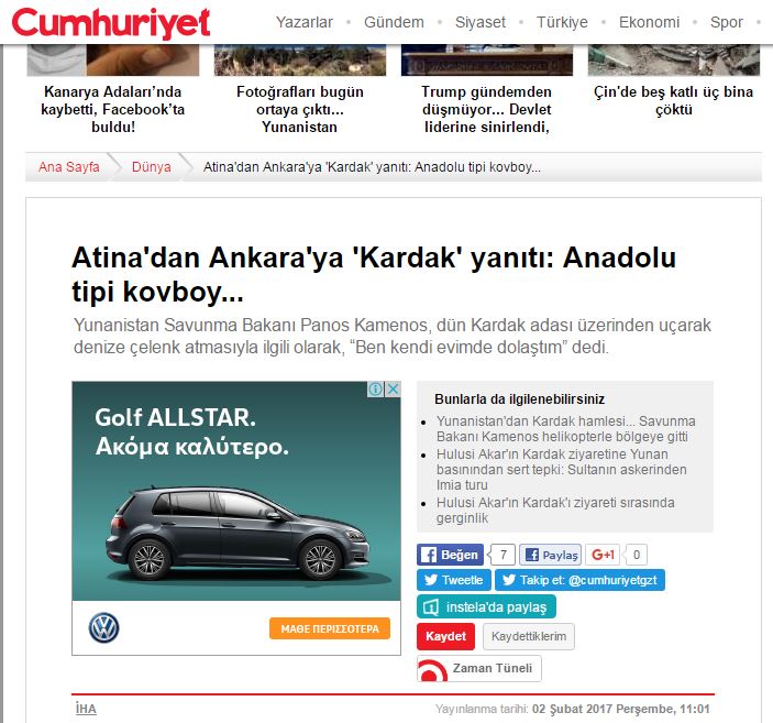 Πρώτο θέμα στα ΜΜΕ της Τουρκίας η συνέντευξη του Καμμένου στον ΑΝΤ1 - Φωτογραφία 2