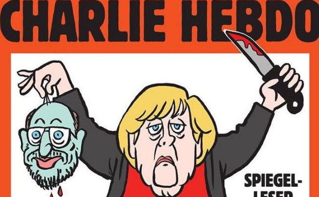 Η Μέρκελ «αποκεφαλίζει» τον Σουλτς στο εξώφυλλο του Charlie Hebdo - Φωτογραφία 1
