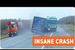 Απίστευτο βίντεο - Οδηγός φορτηγού χάνει τον έλεγχο του οχήματος σε εθνική οδό