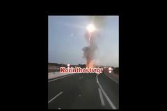 Στη φωτιά παραδόθηκε νταλίκα στην Κορίνθου-Πατρών [βίντεο]