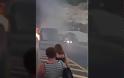 Φωτιά σε τουριστικό λεωφορείο στην Εγνατία Οδό που μετέφερε επιβάτες στην Κοζάνη (video)